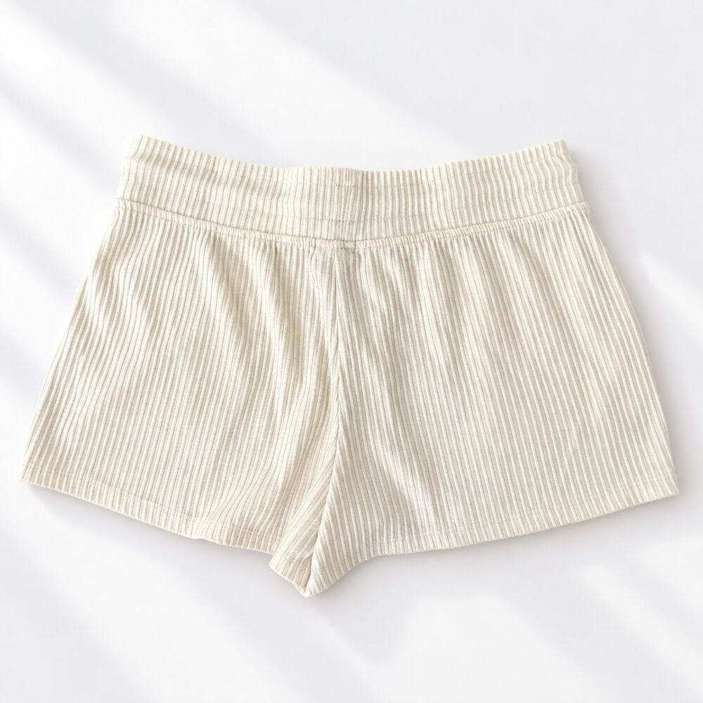 Cream Ribbed Drawstring Shorts - Picture 2 of 3